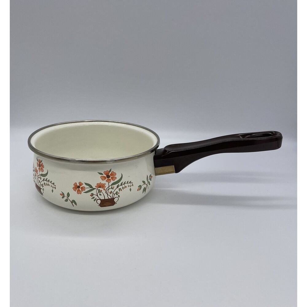 Vintage Countryside Collection Sauce Pan Pot JMP Spain Floral Enamel Cookware